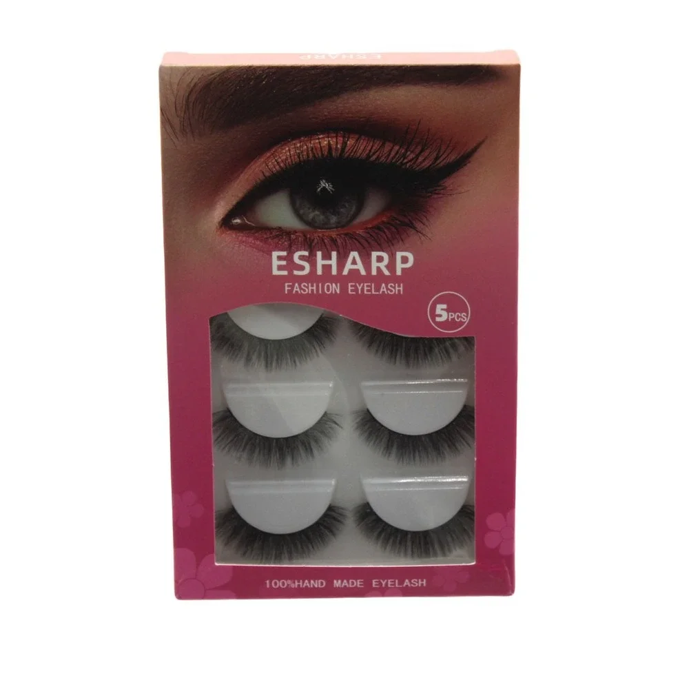 ESHARP Fashion Eyelash 5 Pairs Handmade Wispy Black False Lashes Set